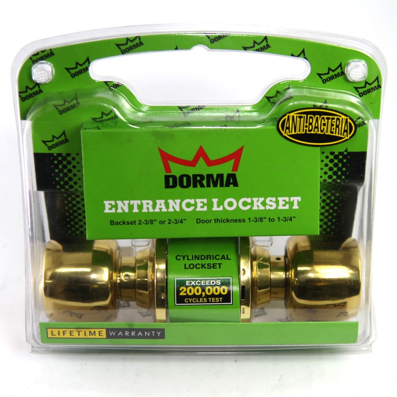 Dorma Entrance Cylindrical Knob Lockset DA3 Demen Finishes US3 Standard Polished Brass